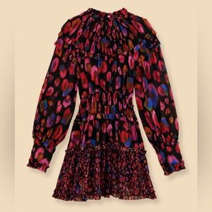 Farm Rio: Black Iridescent Leopards Ruffle Mini Dress
